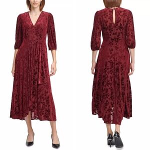 Calvin Klein Floral Burnout Velvet Faux Wrap Maxi Dress